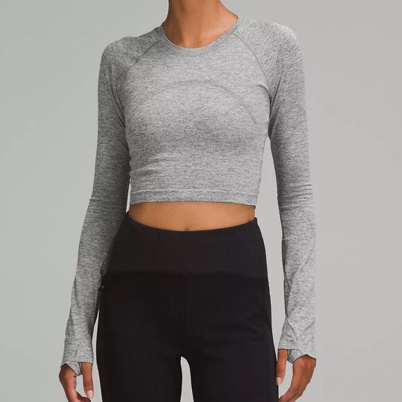 Lululemon Workout Swiftly Tech Cropped Slate White Long Sleeve Shirt Size 4 - Picture 1 of 9